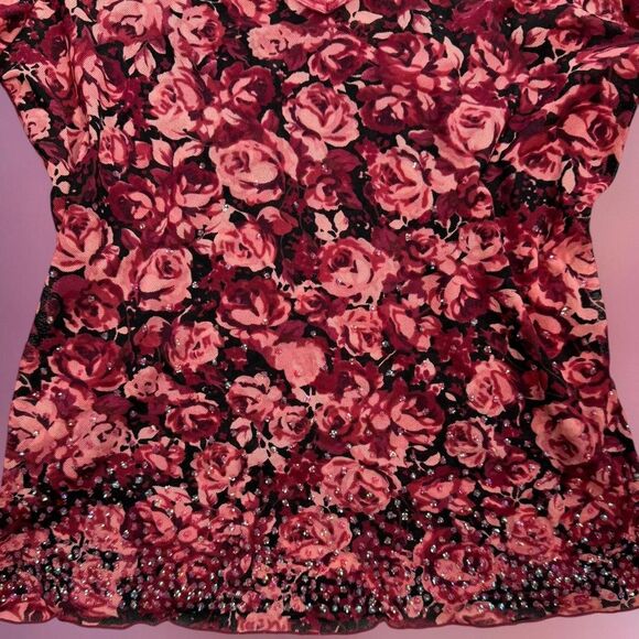 Vintage Express floral rose print mesh top - Picture 5 of 6